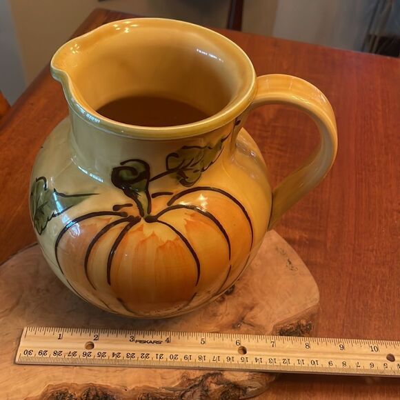 William Sonoma Hand Painted Fall Harvest Pitcher - Picture 8 of 10